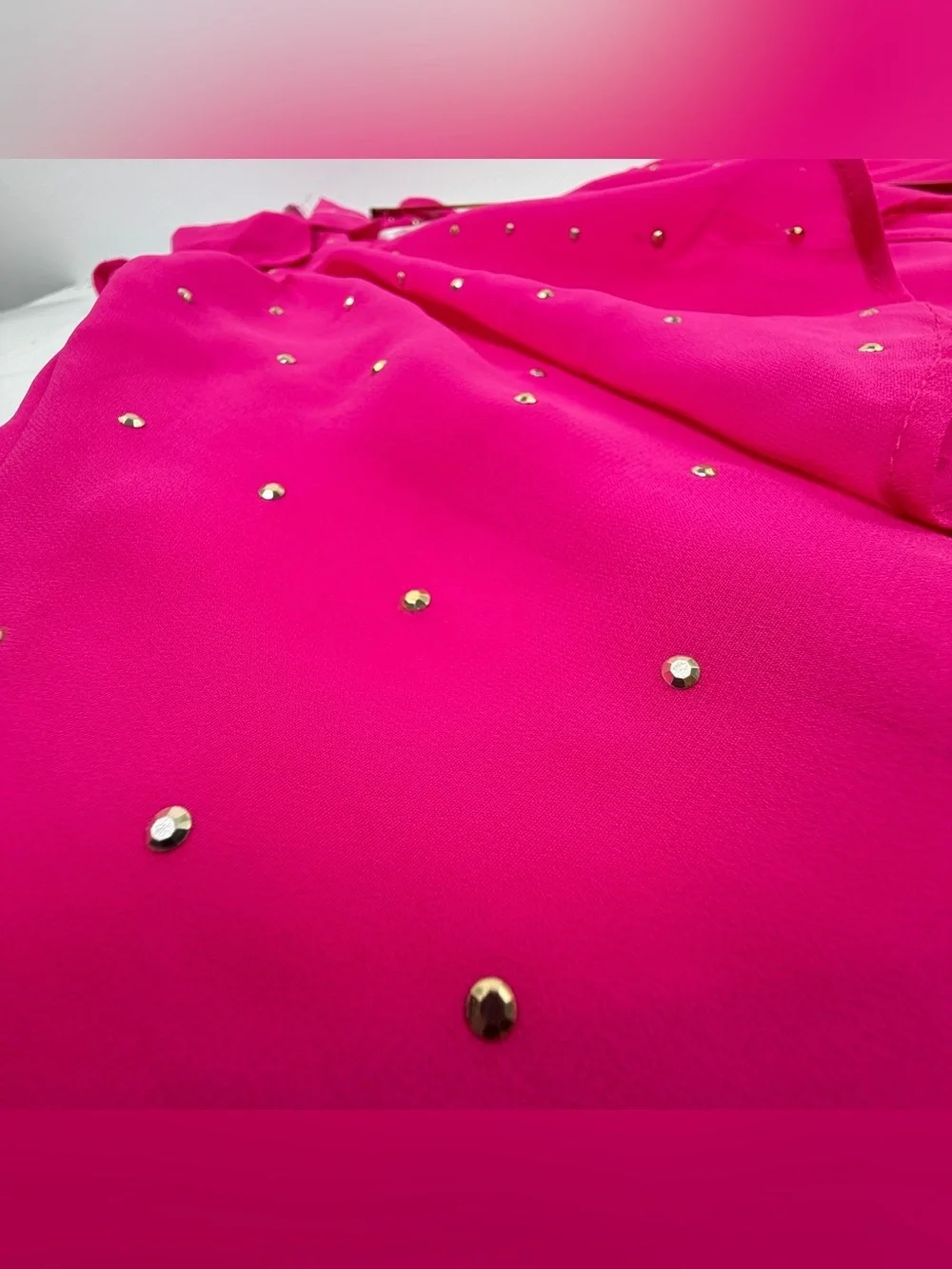 Japna Kids Hot Pink Rhinestone Sheer High Low Tunic Blouse Size 8 NWT